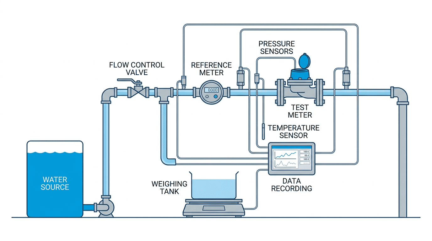 ISO 4064 banc d'essai de compteur d'eau et procédure de test d'erreur
