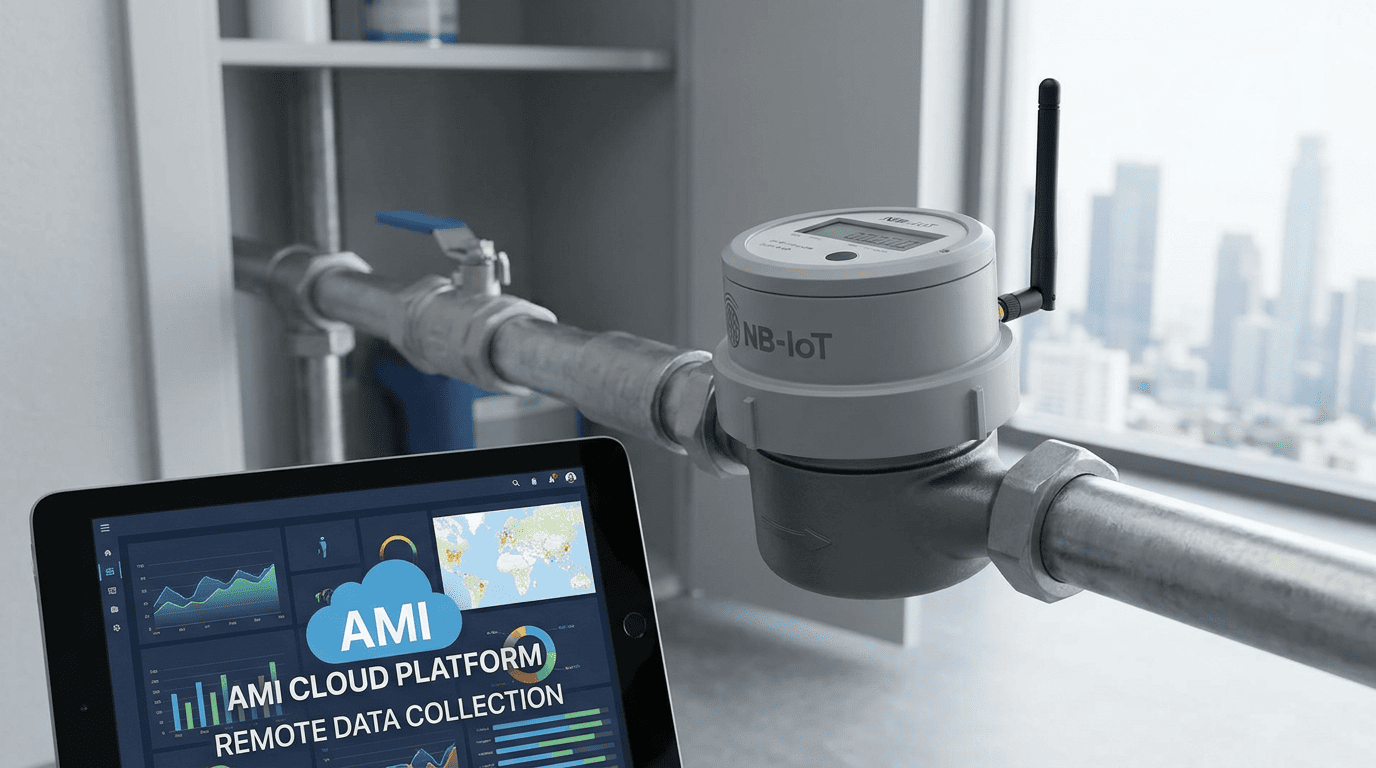 NB-IoT smart water meter AMI solution for smart city remote reading upload period signal test and cloud platform