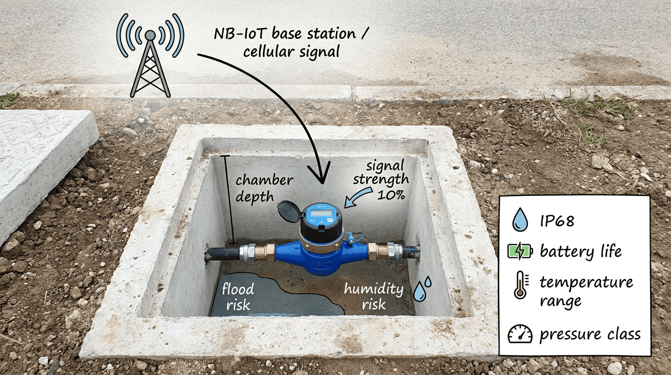 NB IoT smart water meter site signal chamber audit