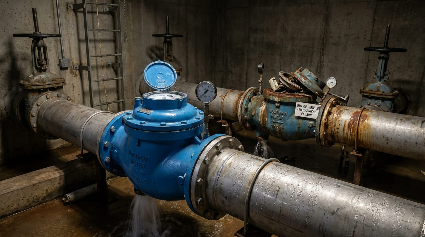 Woltman water meter installed in municipal pipeline network