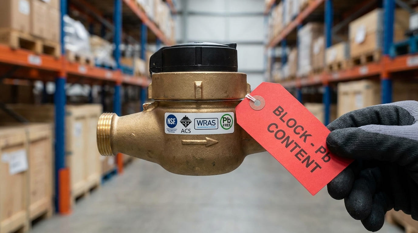 cumplimiento materiales plomo NSF ACS medidores agua