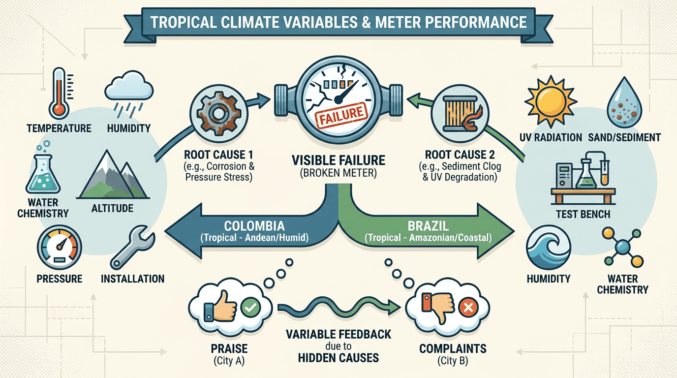 medidores agua Colombia Brasil clima tropical