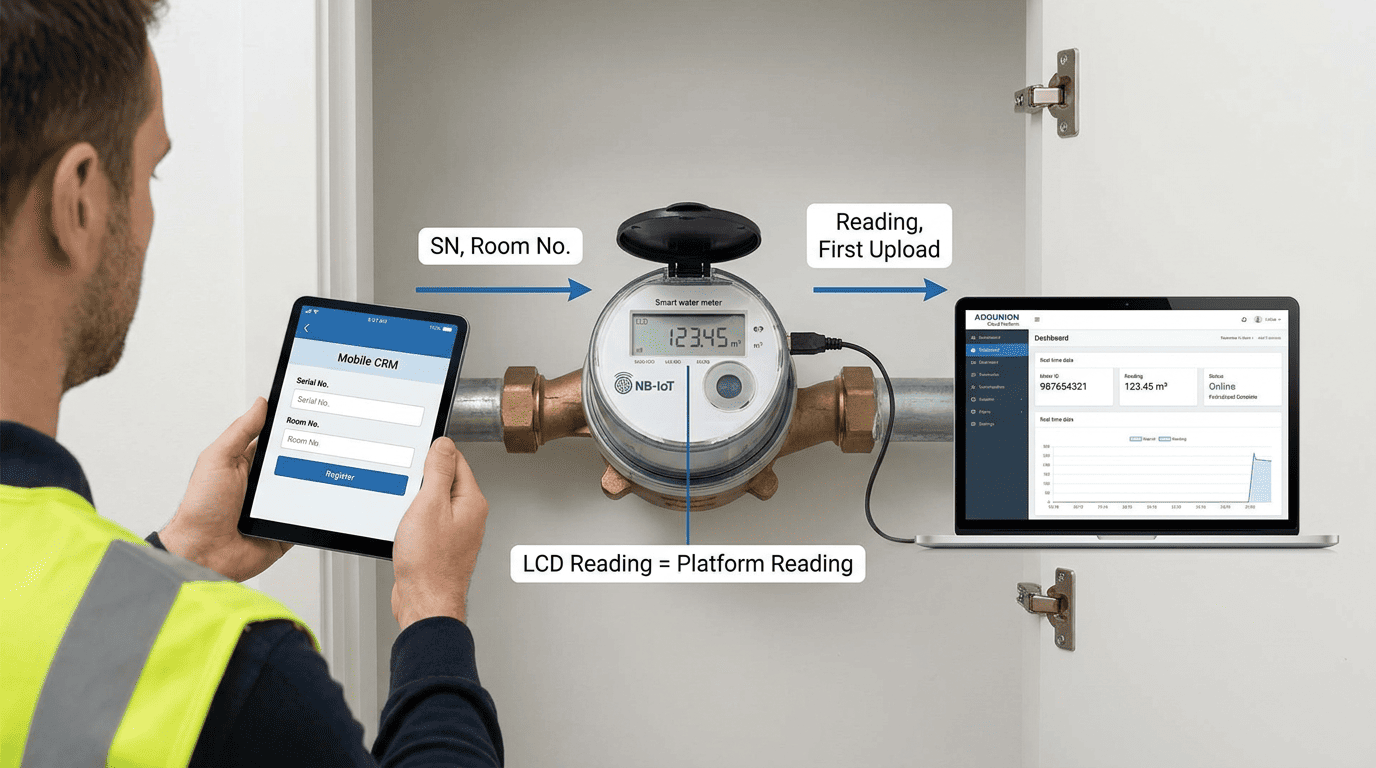 Smart water meter commissioning cloud platform verification
