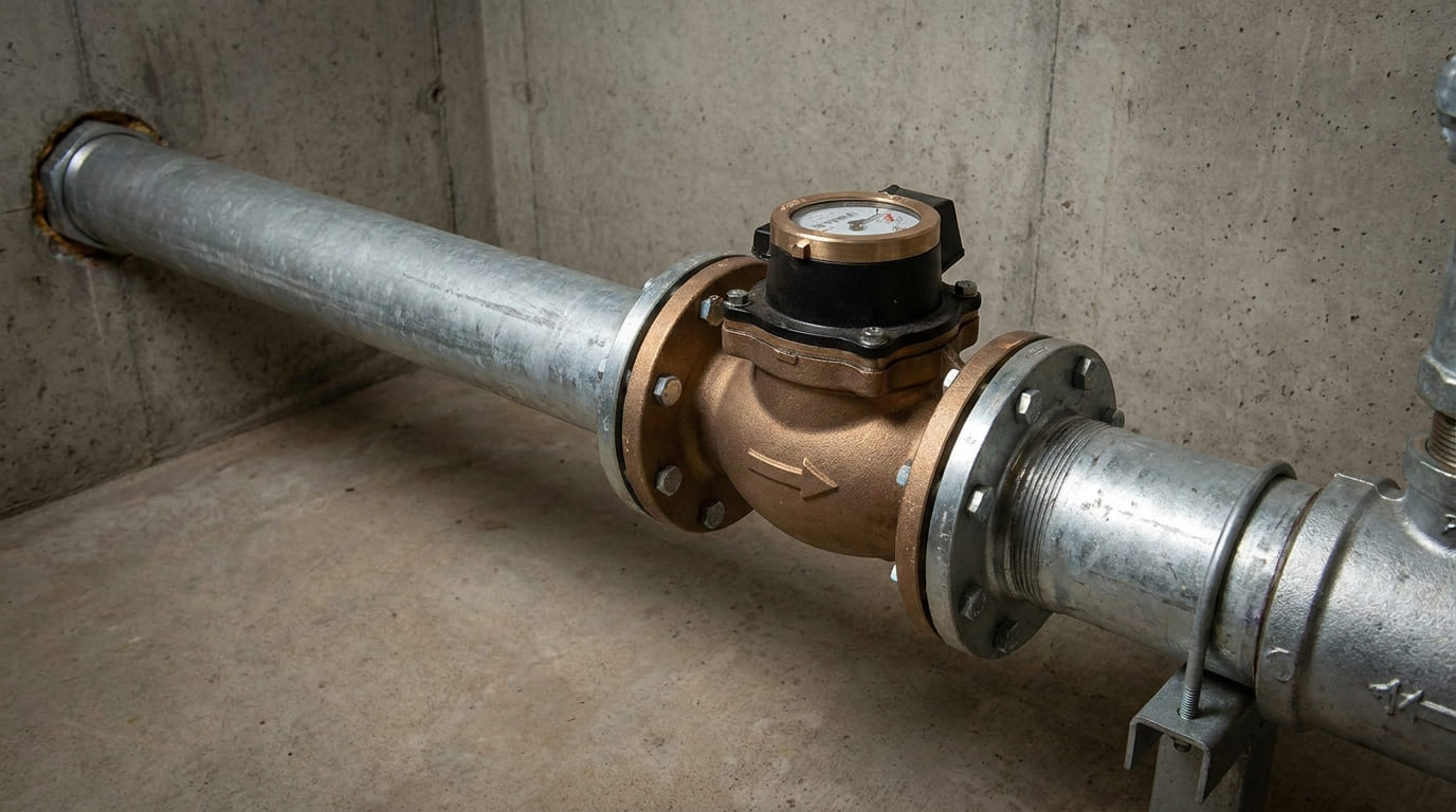 Straight pipe flow direction water meter installation