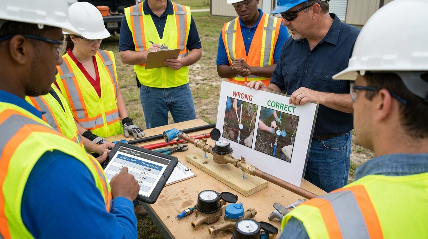 Train water meter installation teams