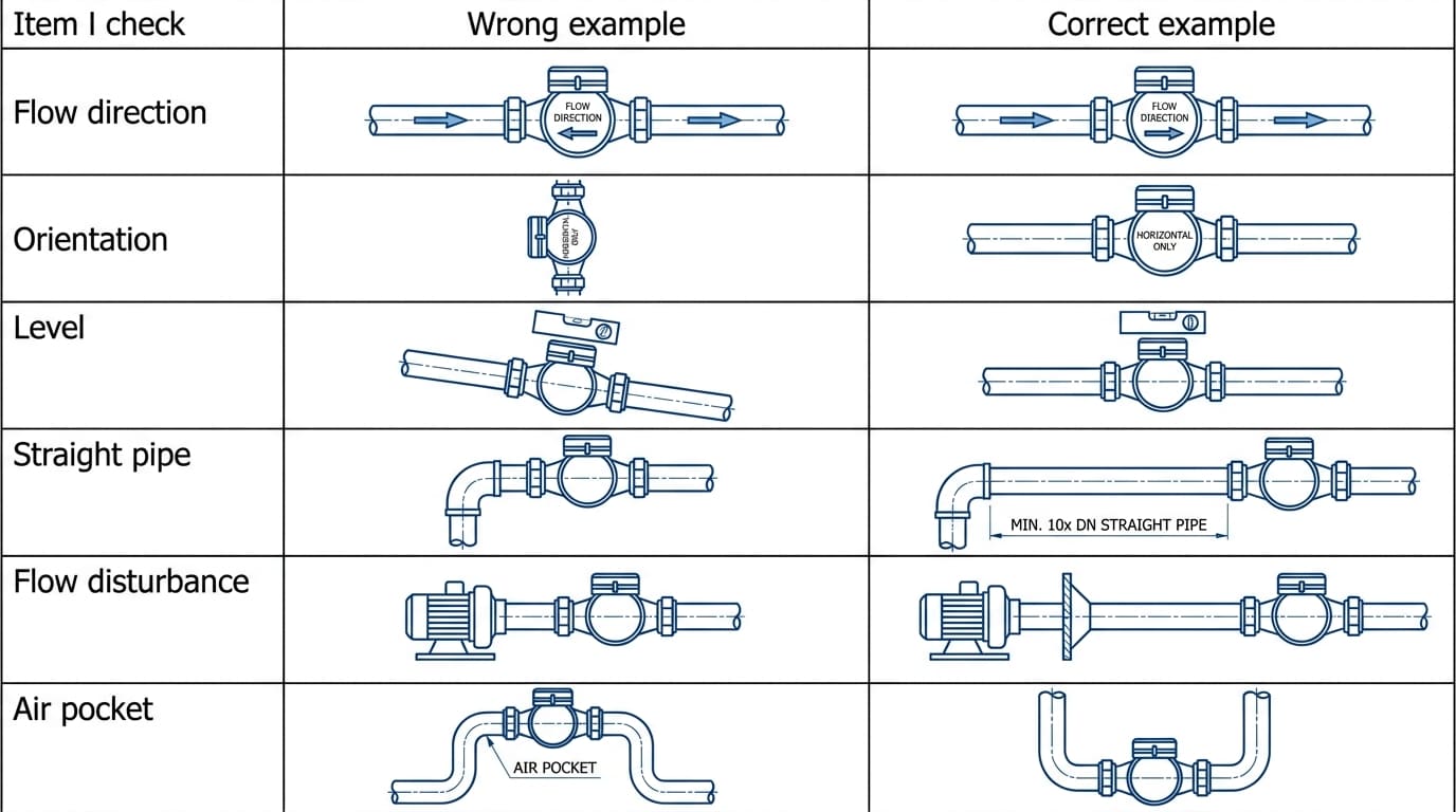Wrong vs correct water meter flow direction